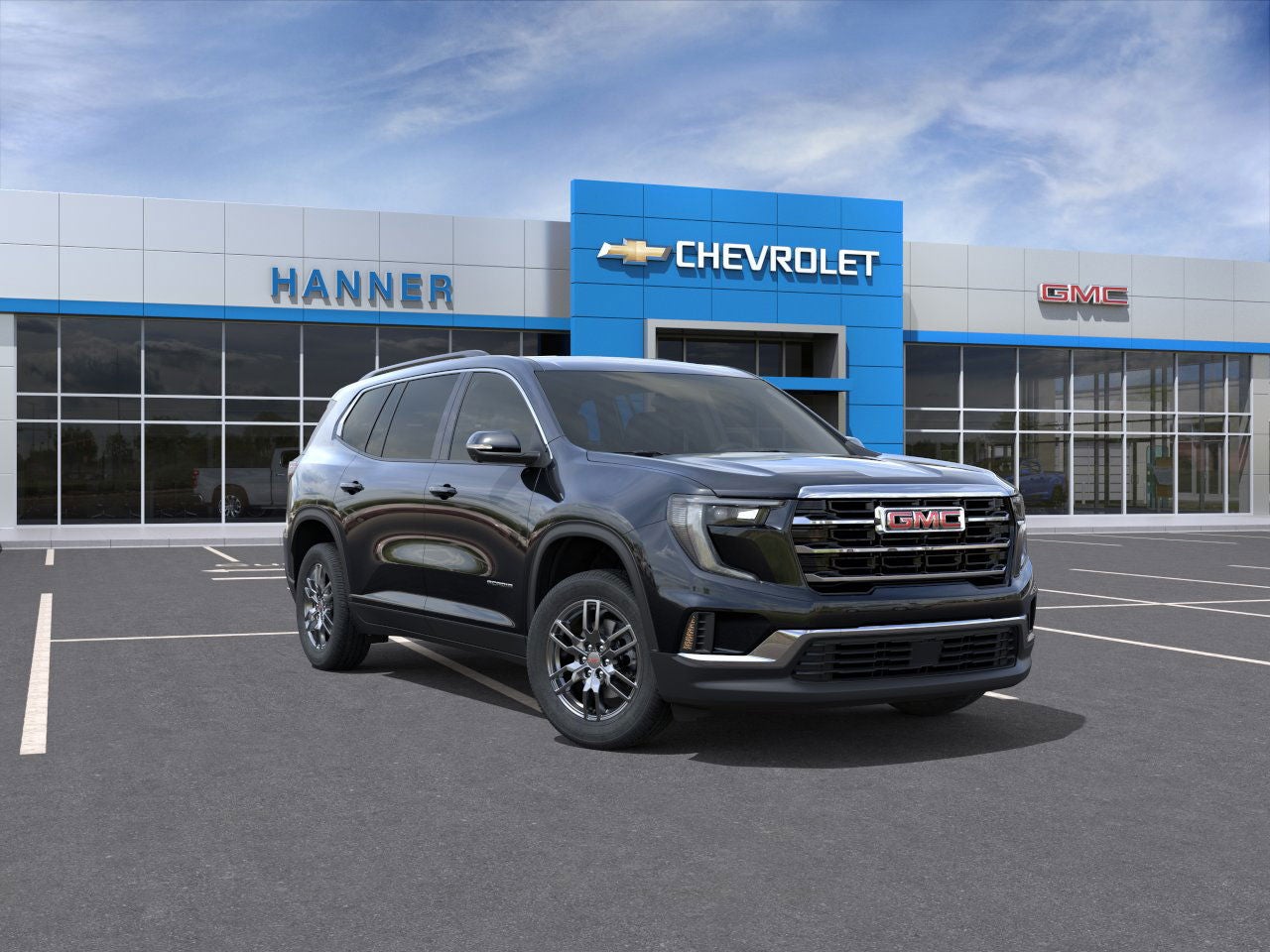 2025 GMC Acadia Elevation in Ebony Twilight Metallic — front three-quarter view