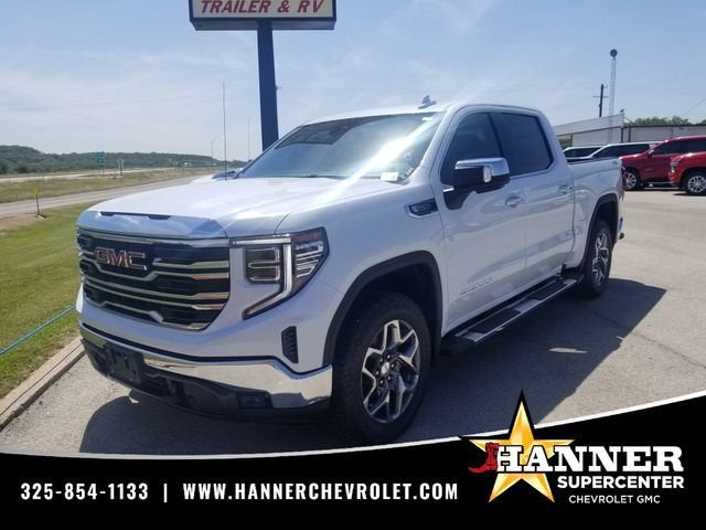 2026 GMC Sierra 1500 SLT in Glacier White Tricoat — front three-quarter view